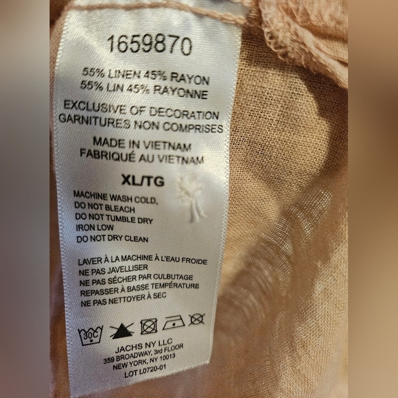 Jachs Girlfriend Womens XL PINK Button Down Shirt Tie Front Linen Collared - Picture 3 of 5